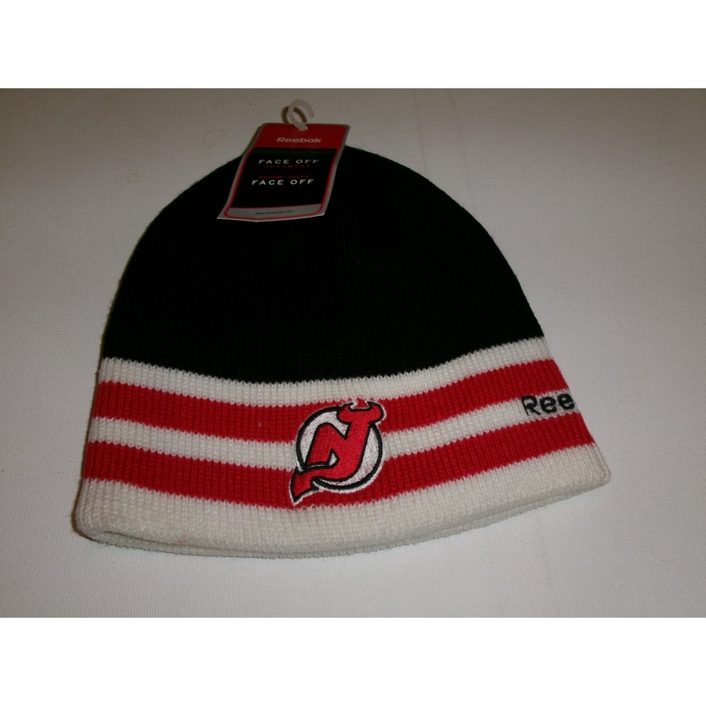 NEW JERSEY DEVILS REEBOK KNIT BEANIE TOBOGGAN Y2K 00s HAT CAP VINTAGE D-STOCK BK
